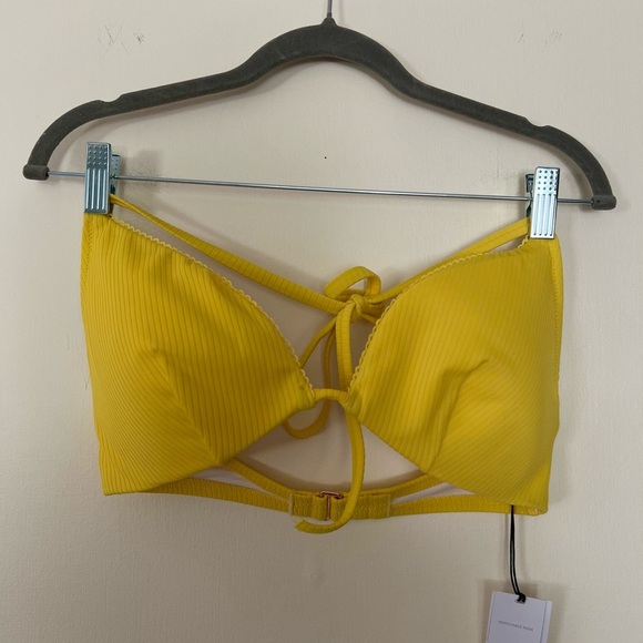 Shade & Shore Women Yellow Triangle Bikini Top Medium 34D Swimwear Removable Pad - Picture 4 of 14